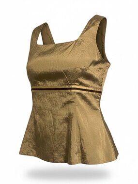 NWT Ronen Chen Virginia Tank Gold Metallic Peplum Sleeveless Top Womens Size 4